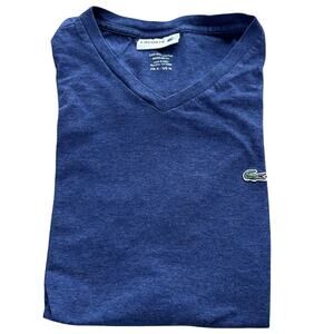 Lacoste Shirt Men's Medium Heather Blue V Neck 100% Pima Cotton Logo Tee Casual